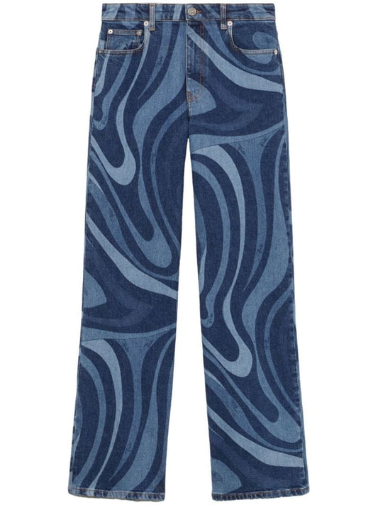 Blue Marmo-print Wide-leg Jeans