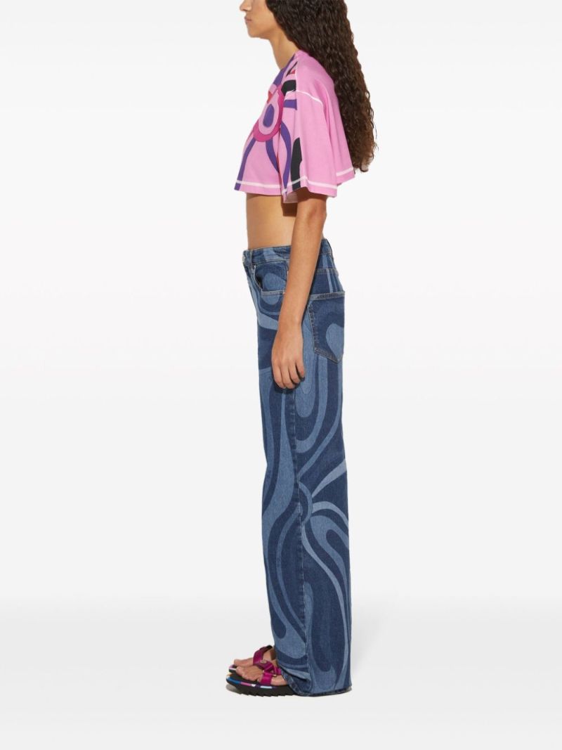 Blue Marmo-print Wide-leg Jeans