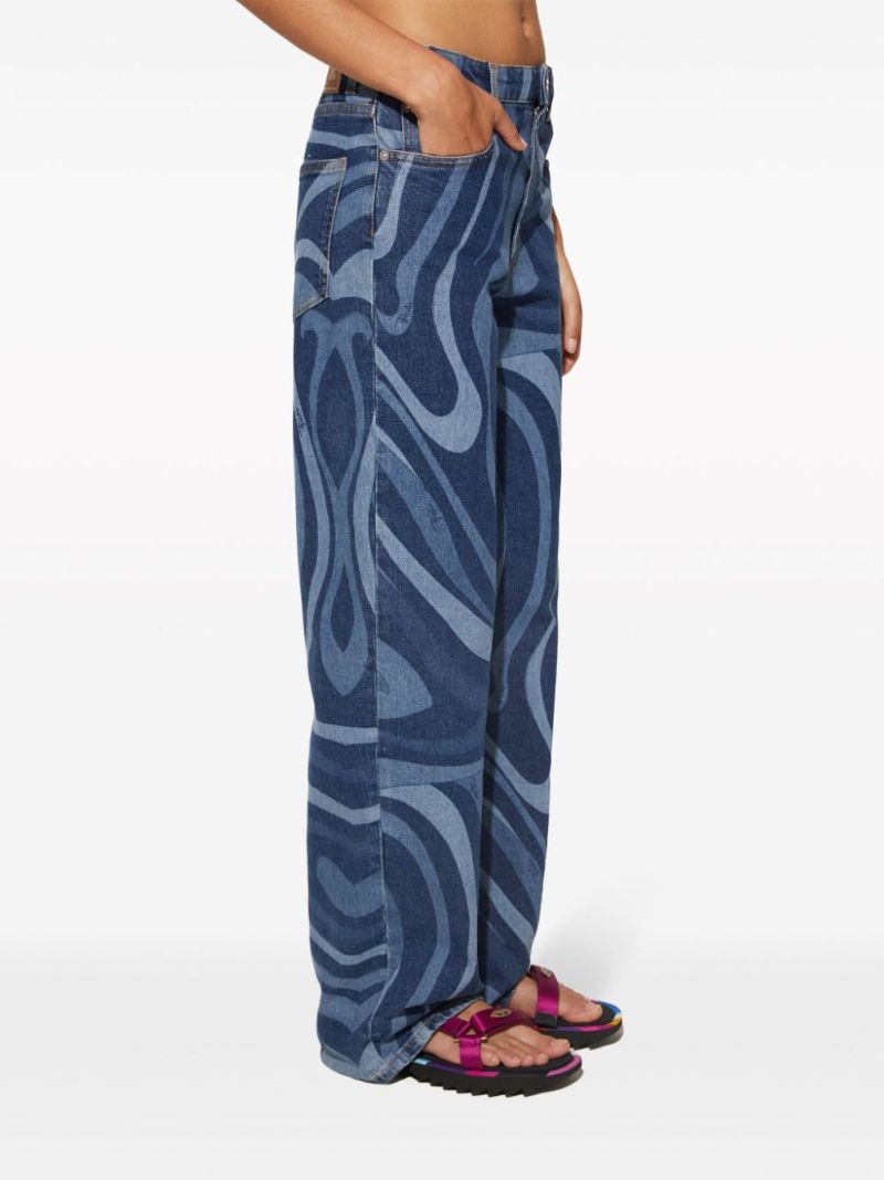 Blue Marmo-print Wide-leg Jeans