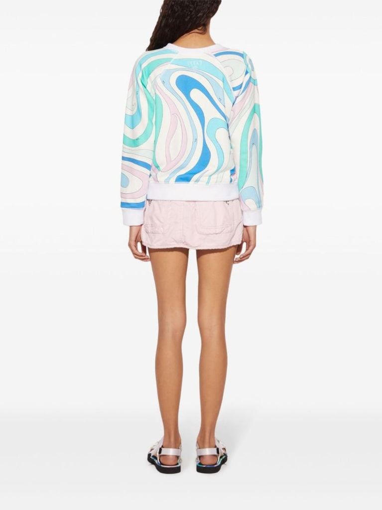 White Marmo Print Cotton Sweatshirt