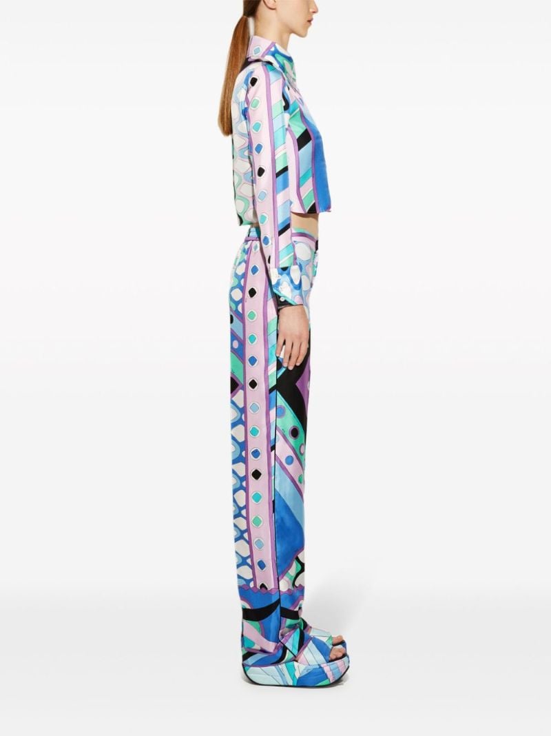 Blue Vivara-print Silk Trousers