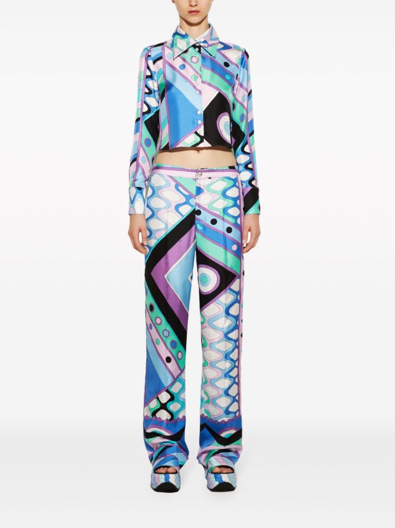 Blue Vivara-print Silk Trousers