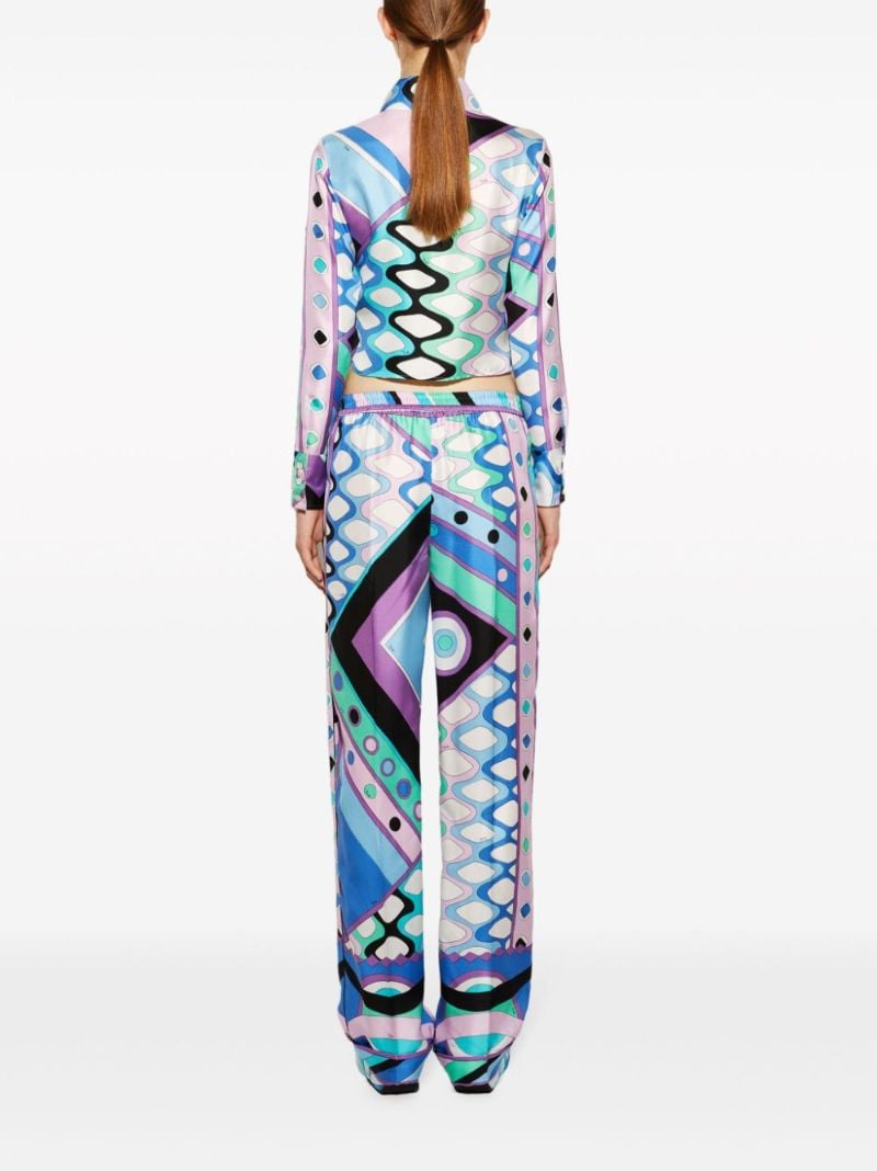 Blue Vivara-print Silk Trousers