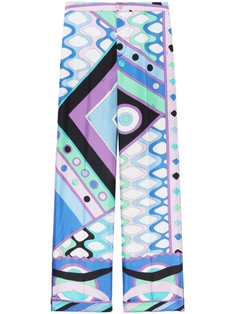 Blue Vivara-print Silk Trousers