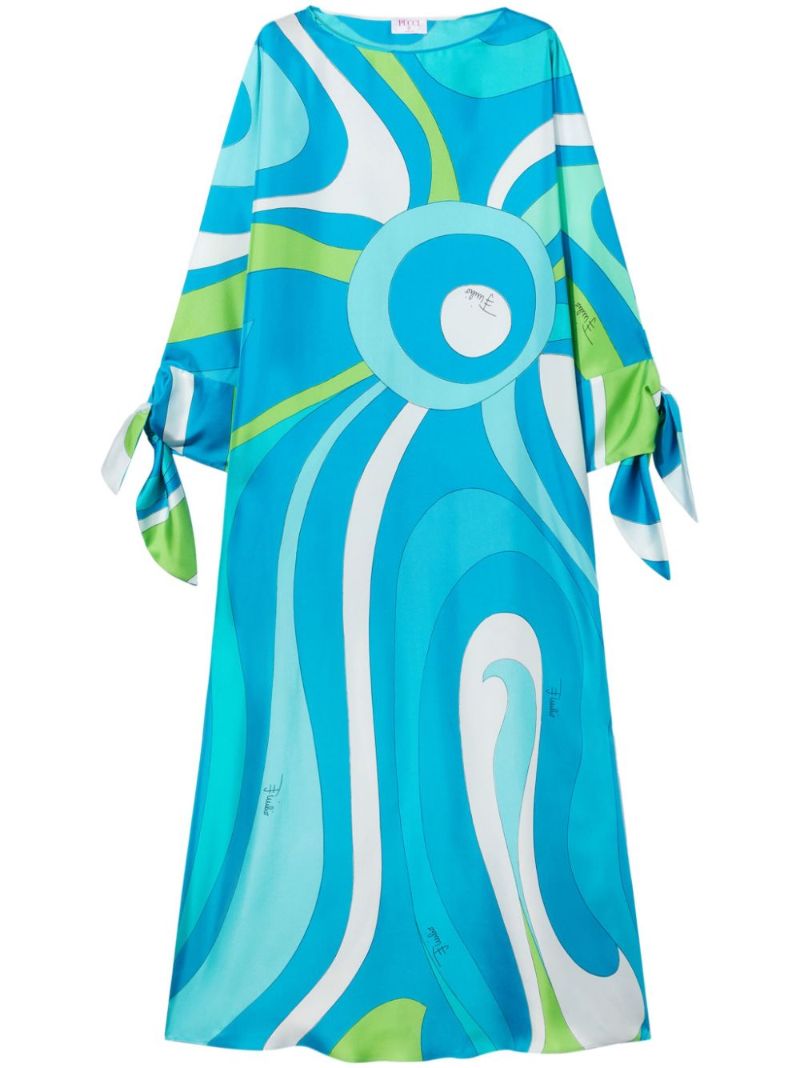 Blue Marmo Silk Kaftan Dress
