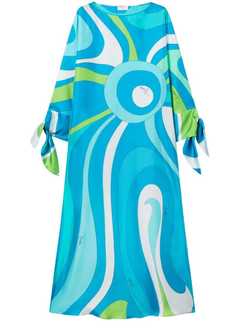 Blue Marmo Silk Kaftan Dress