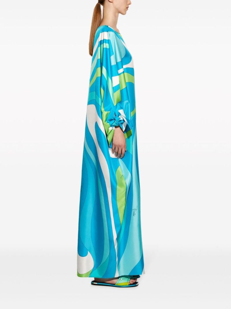 Blue Marmo Silk Kaftan Dress