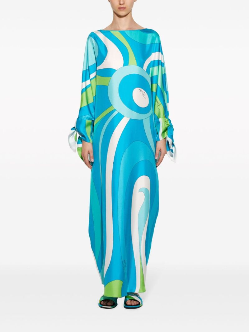 Blue Marmo Silk Kaftan Dress