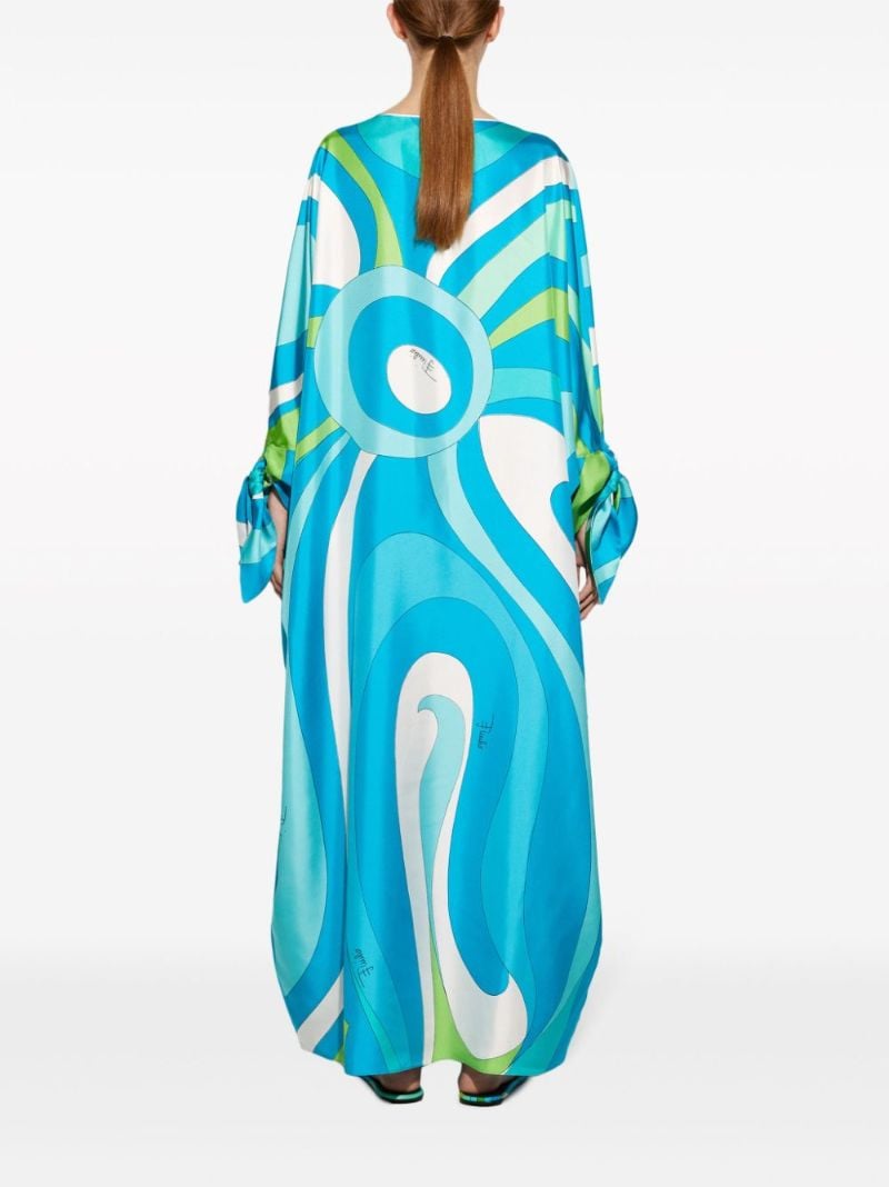 Blue Marmo Silk Kaftan Dress