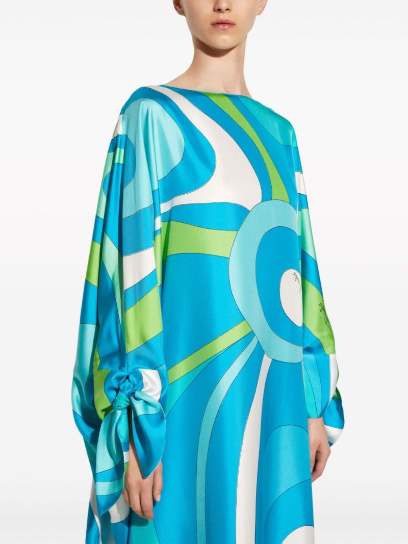 Blue Marmo Silk Kaftan Dress