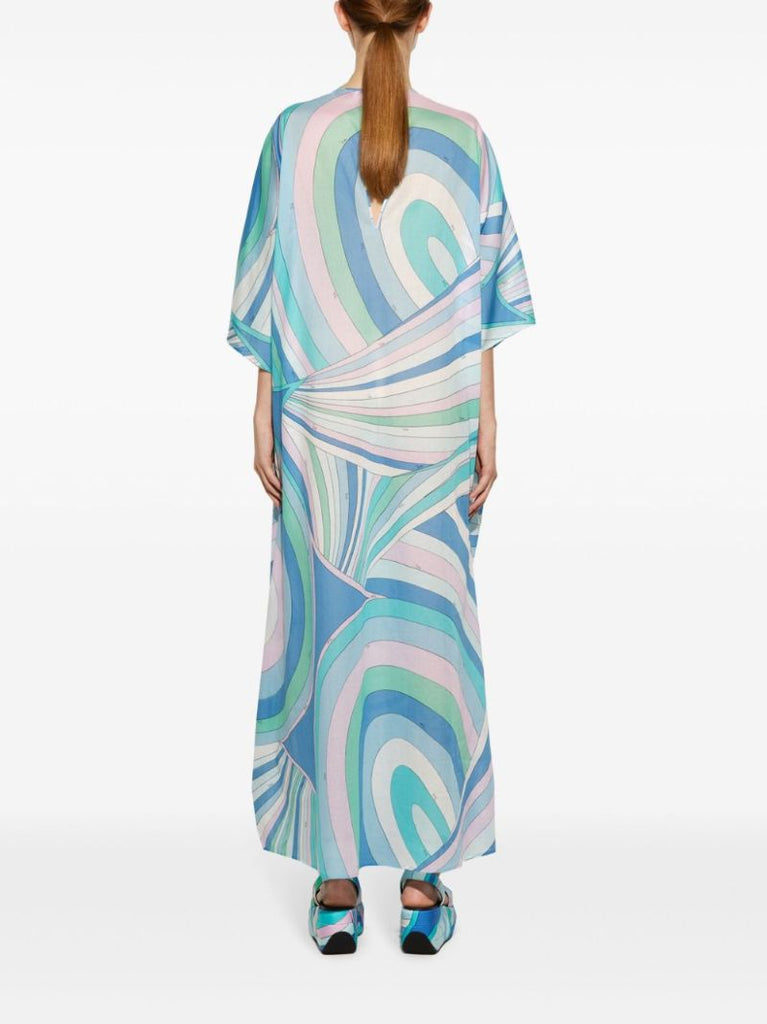 Blue Iride Print Cotton Kaftan Dress