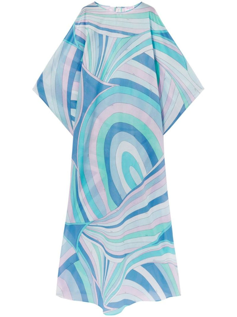 Blue Iride Print Cotton Kaftan Dress