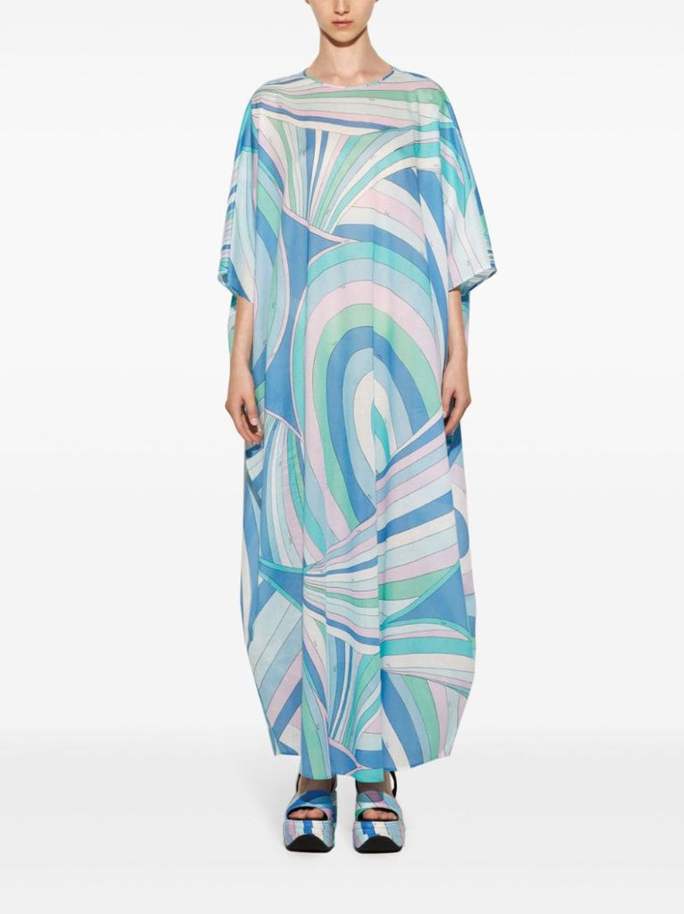 Blue Iride Print Cotton Kaftan Dress