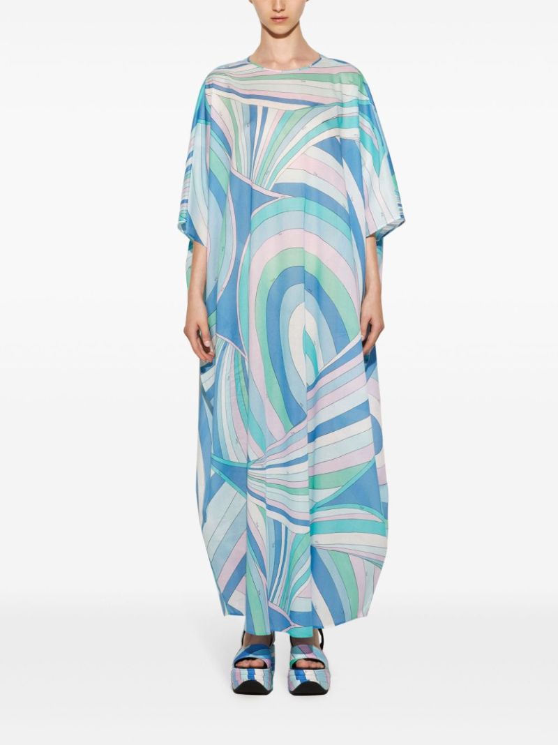 Blue Iride Print Cotton Kaftan Dress