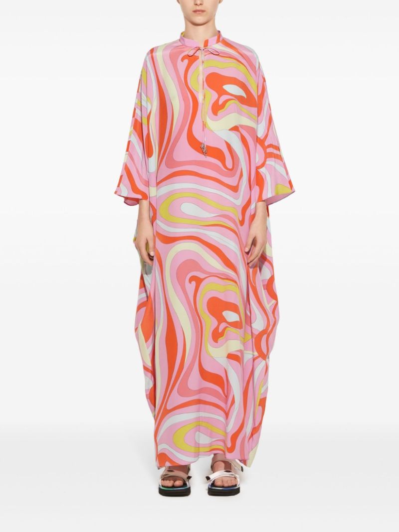 Pink Marmo-print Silk Dress