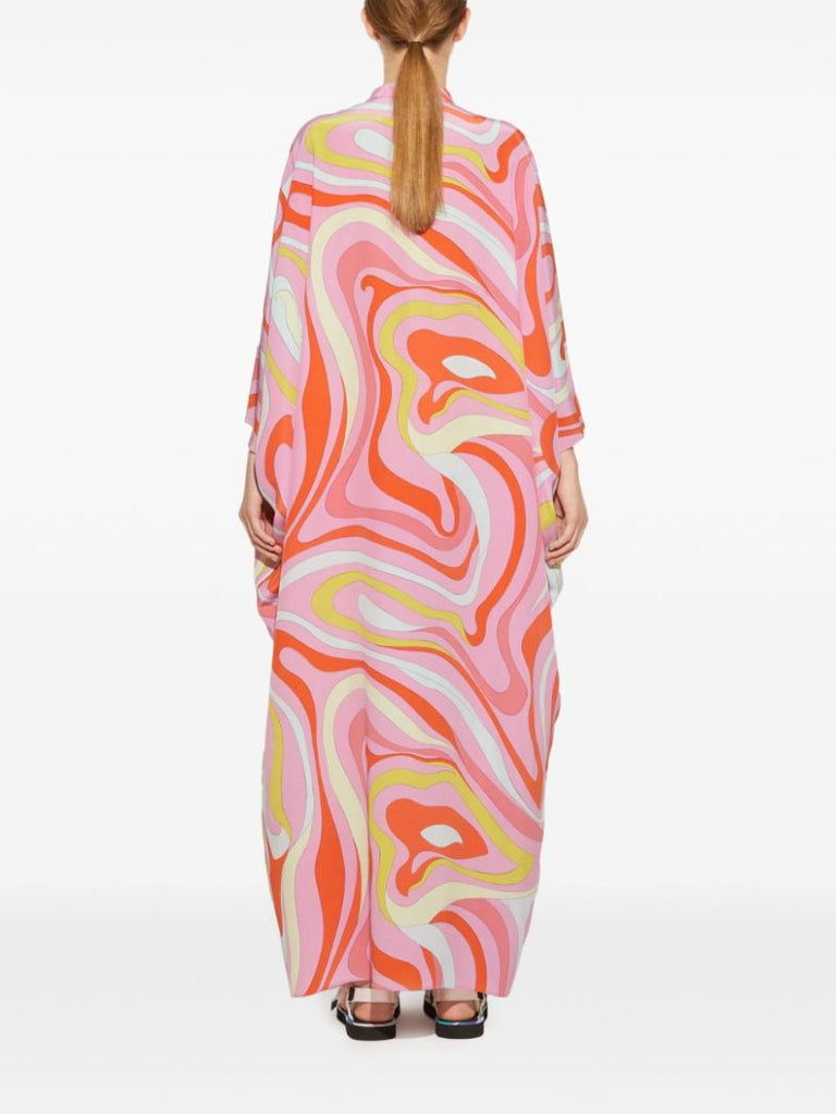 Pink Marmo-print Silk Dress