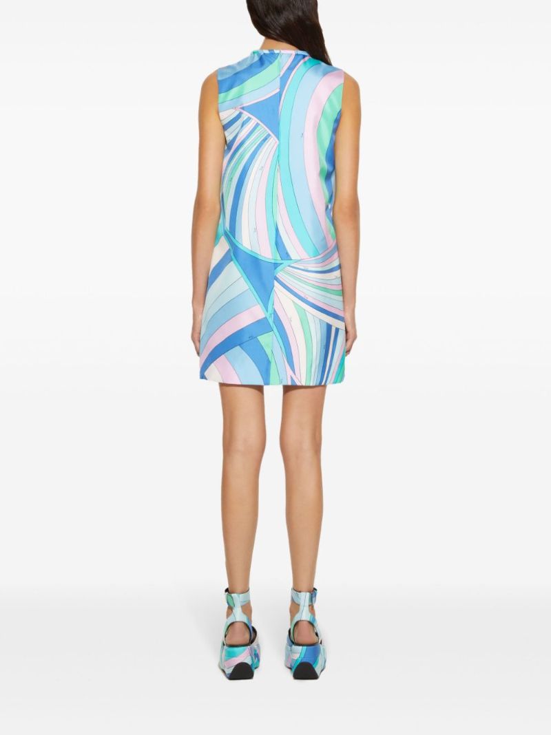 Blue Iride Print Silk Dress