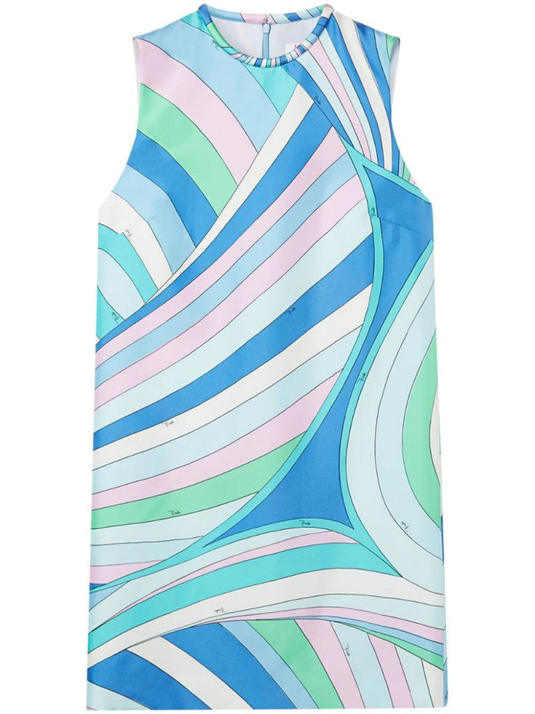 Blue Iride Print Silk Dress