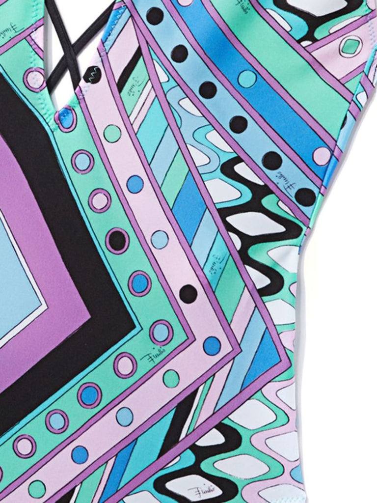 Blue Vivara Print Plunge Swimsuit