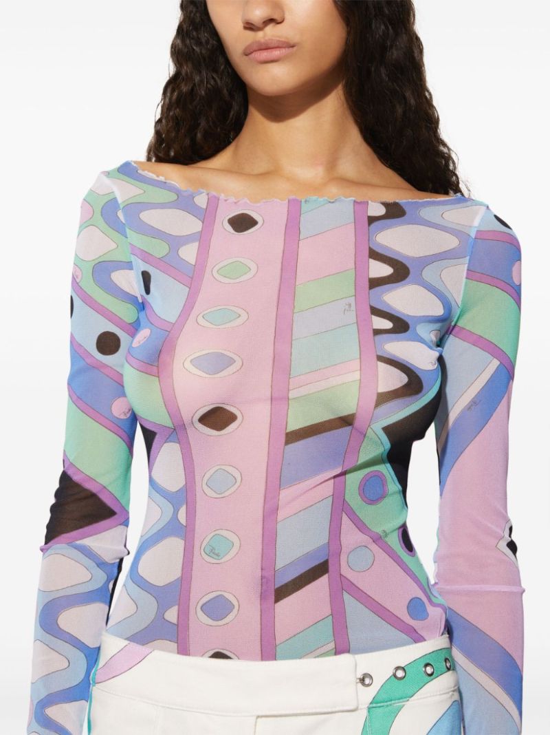 Blue Vivara Print Mesh Top