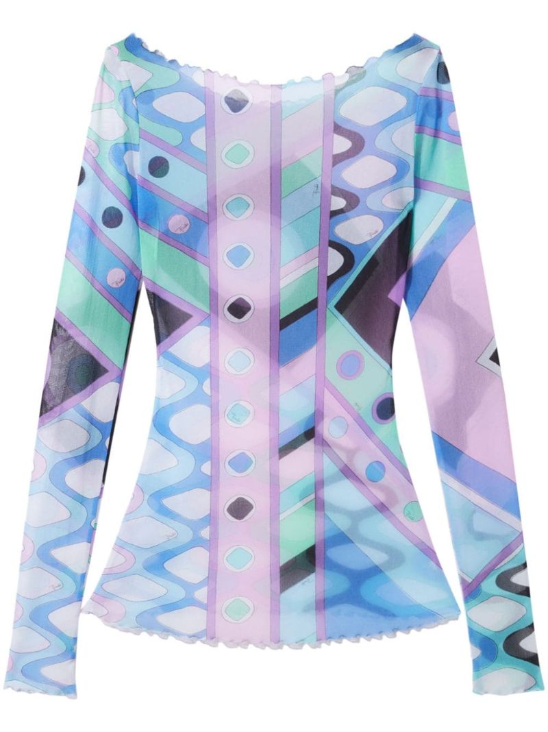 Blue Vivara Print Mesh Top