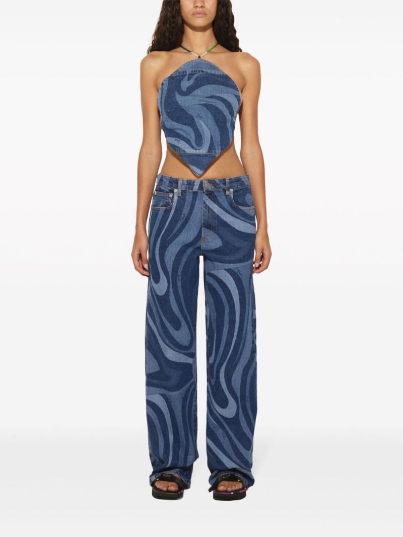 Blue Marmo-print Denim Top