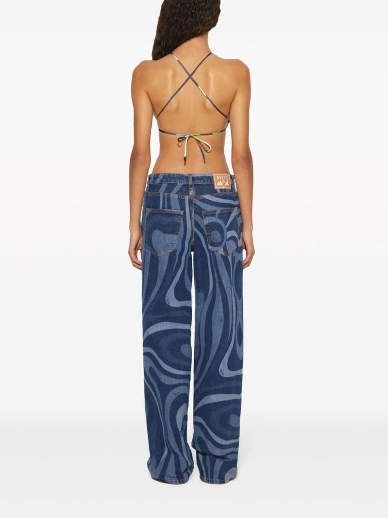 Blue Marmo-print Denim Top