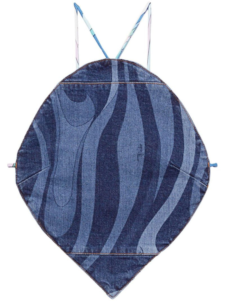 Blue Marmo-print Denim Top