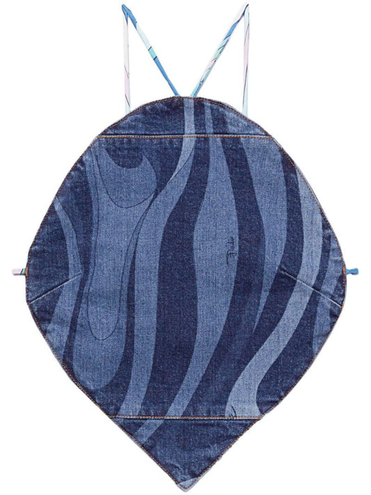 Blue Marmo-print Denim Top