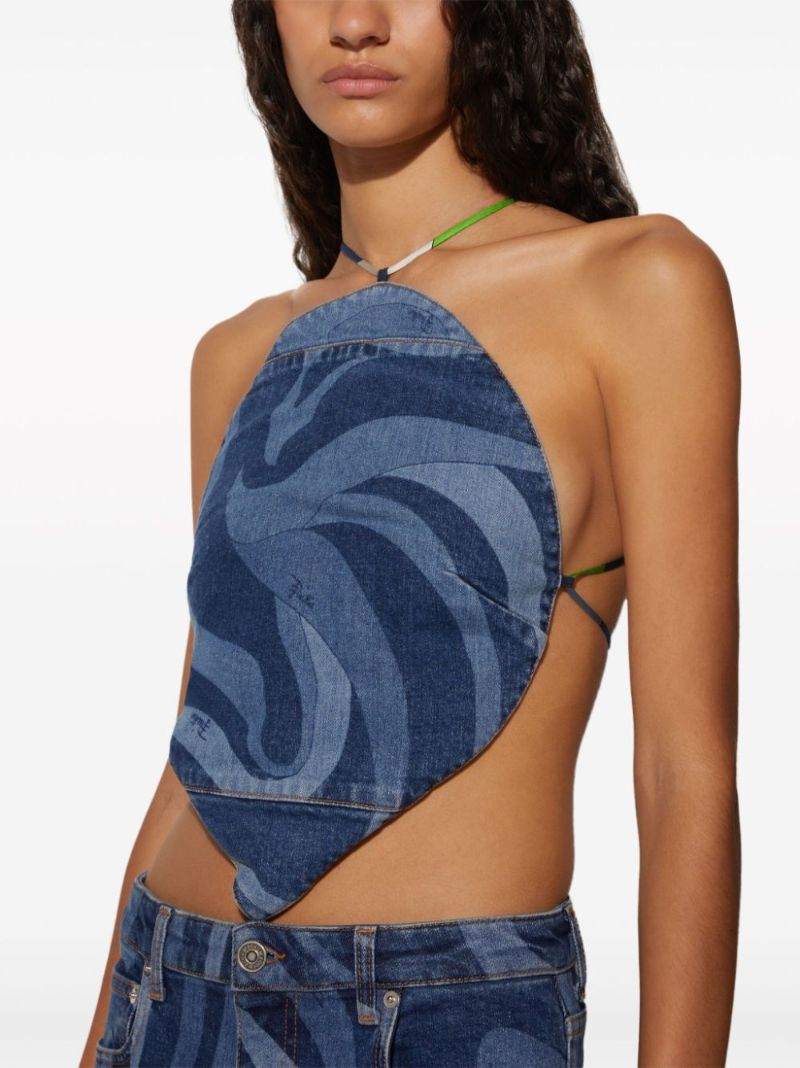 Blue Marmo-print Denim Top