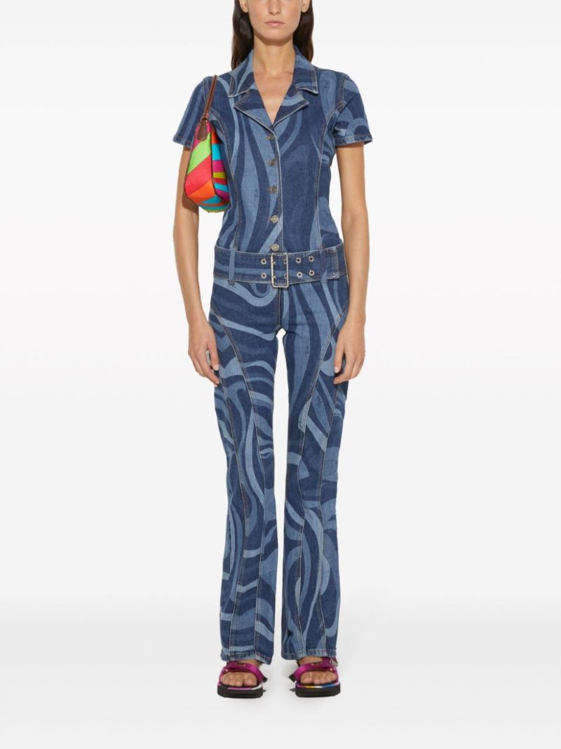 Blue Marmo-print Denim Jumpsuit