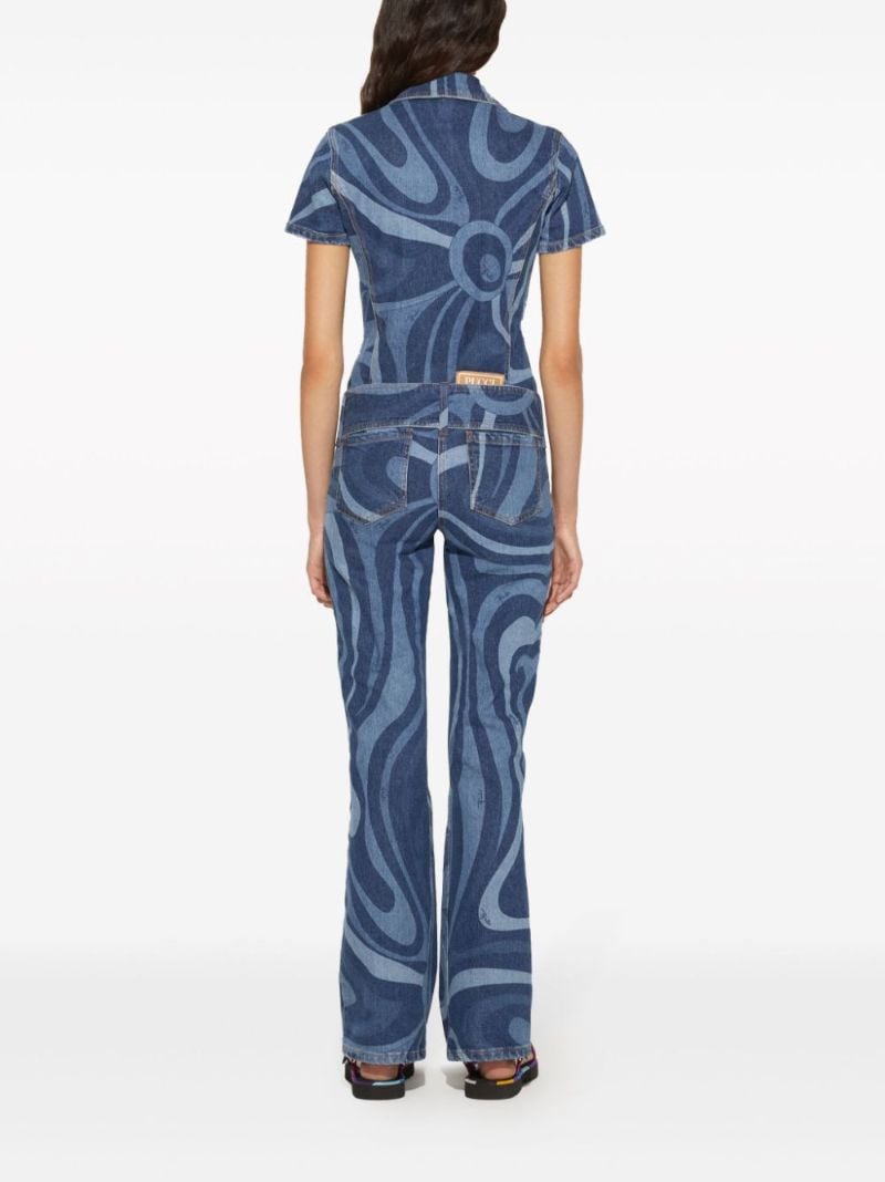Blue Marmo-print Denim Jumpsuit