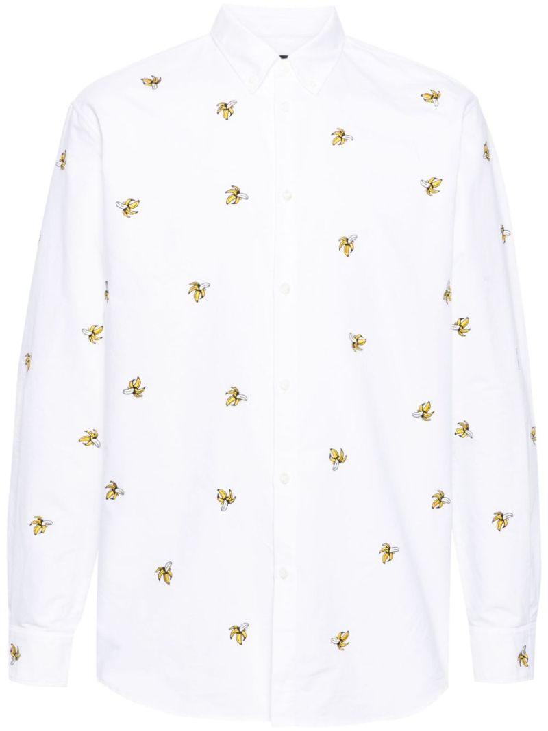 White Banana-embroidered Cotton Shirt