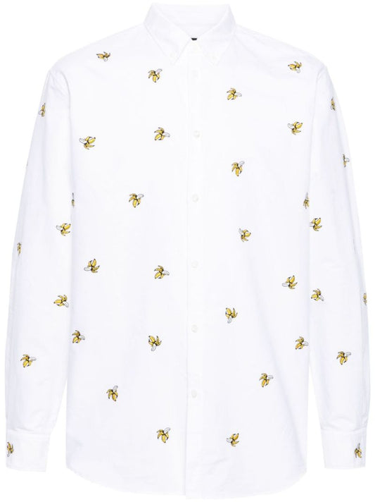 White Banana-embroidered Cotton Shirt