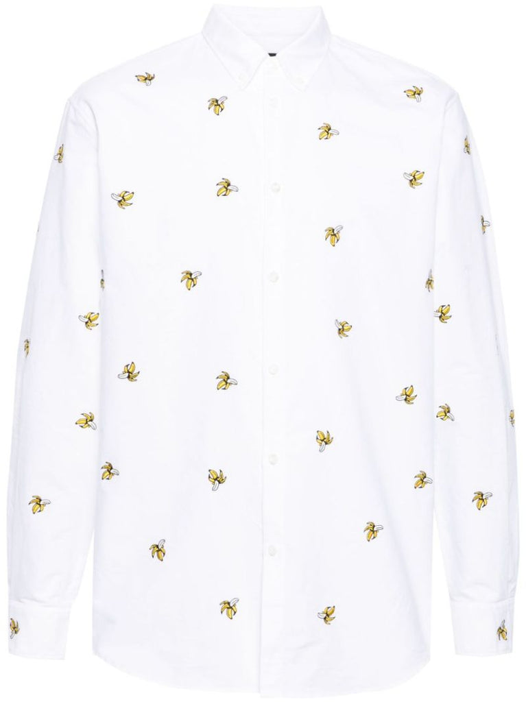White Banana-embroidered Cotton Shirt
