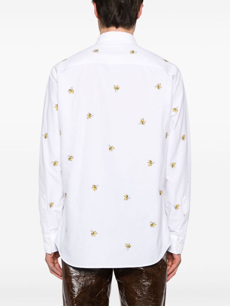 White Banana-embroidered Cotton Shirt