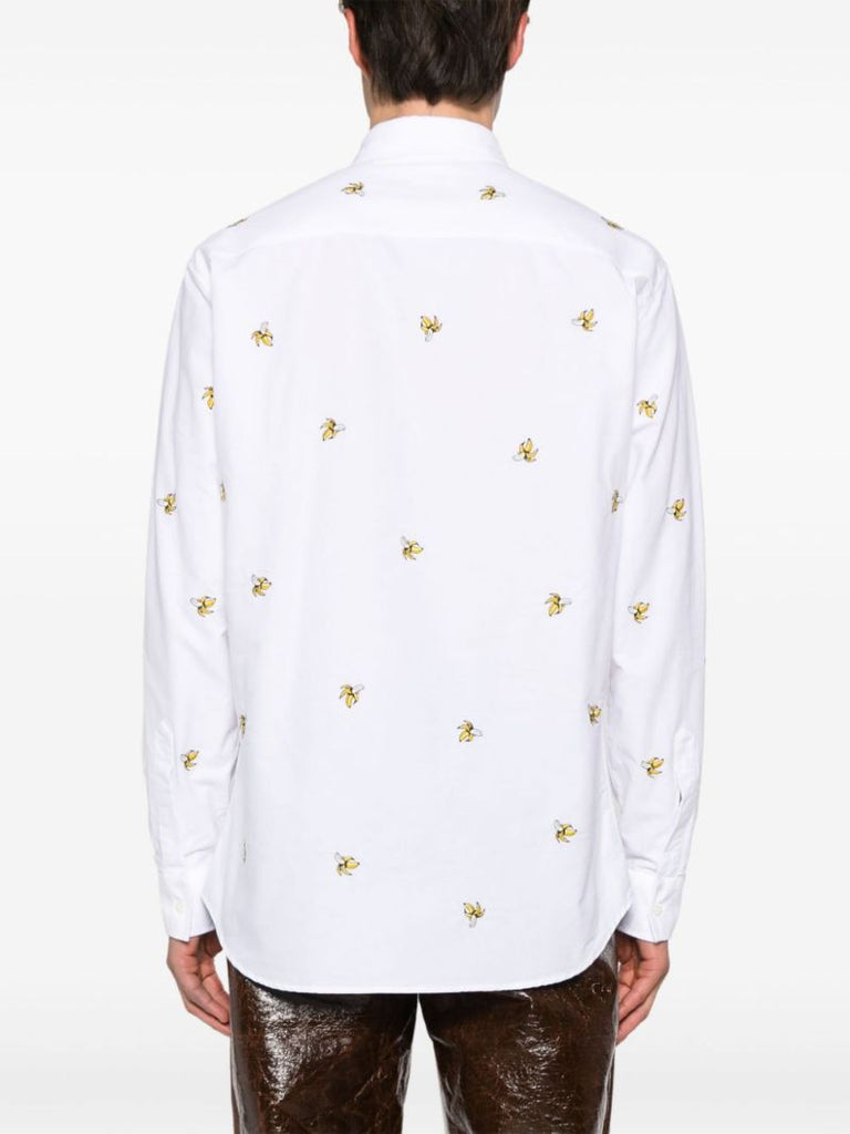 White Banana-embroidered Cotton Shirt