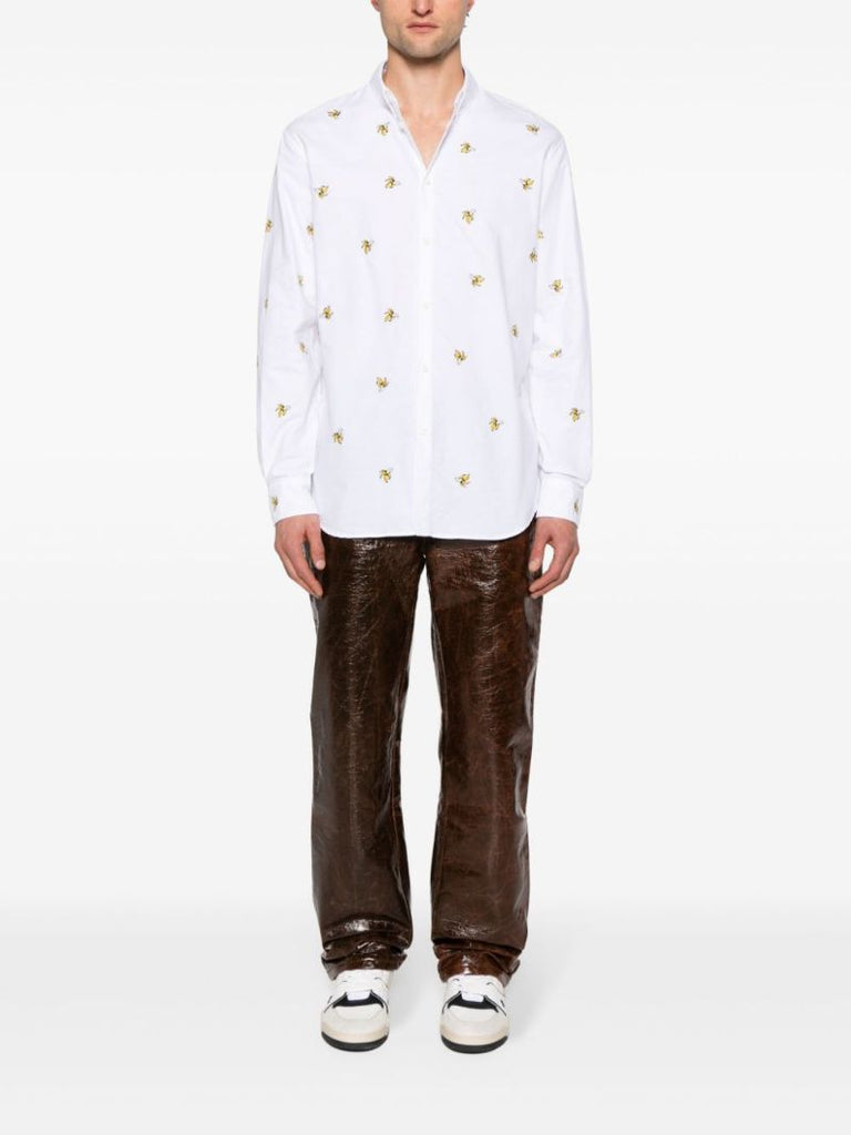 White Banana-embroidered Cotton Shirt