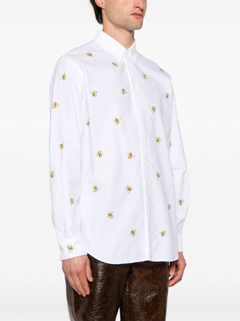 White Banana-embroidered Cotton Shirt