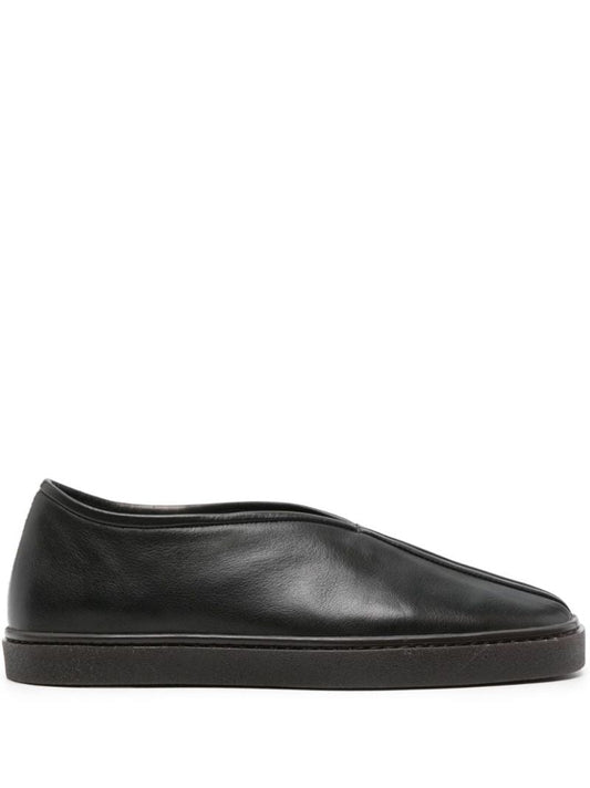 Black Piped Leather Sneakers