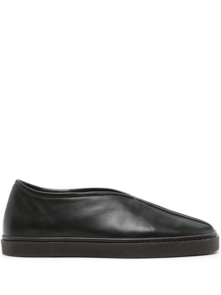Black Piped Leather Sneakers