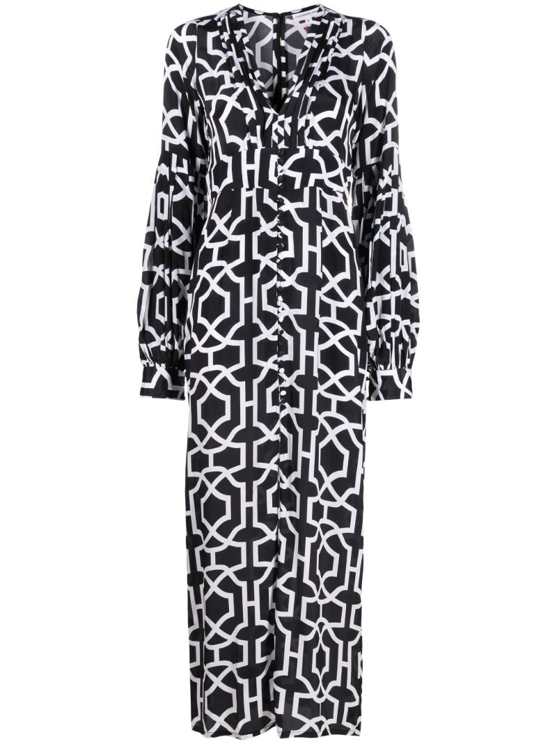 Black Gaia Printed Maxi Shirt Dress