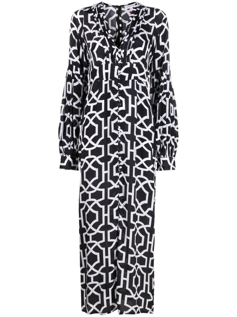Black Gaia Printed Maxi Shirt Dress