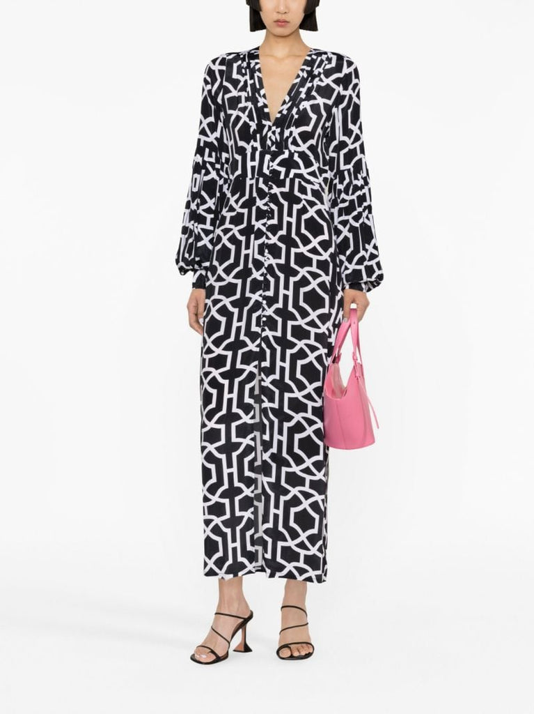 Black Gaia Printed Maxi Shirt Dress