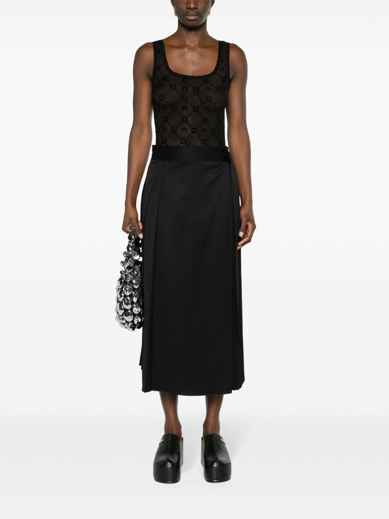 Black Moonogram-flocked Mesh Bodysuit