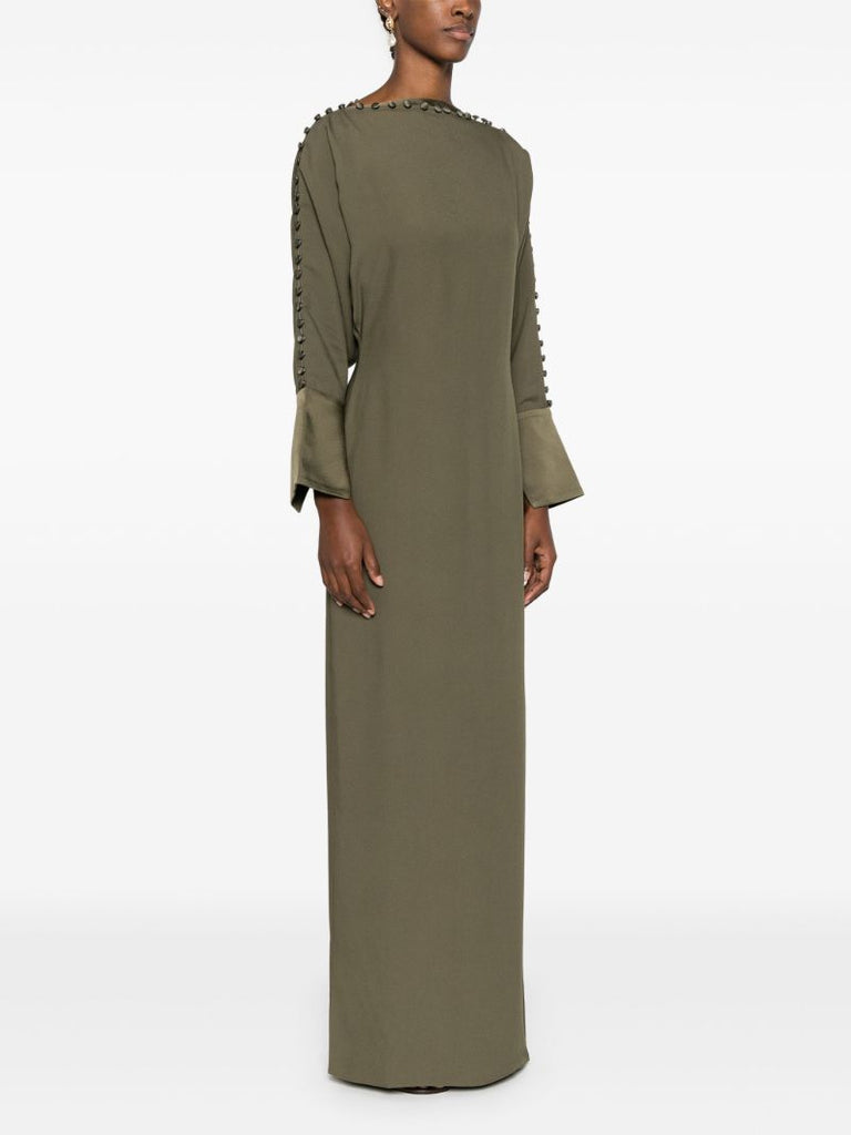 Green Button-embellished Gown