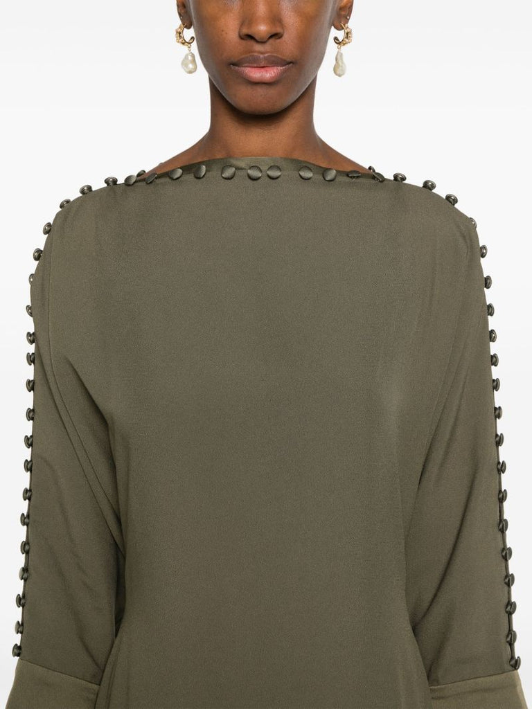 Green Button-embellished Gown