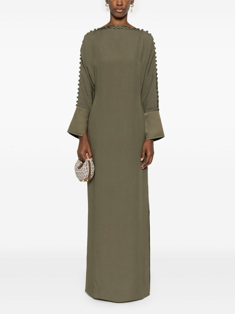 Green Button-embellished Gown