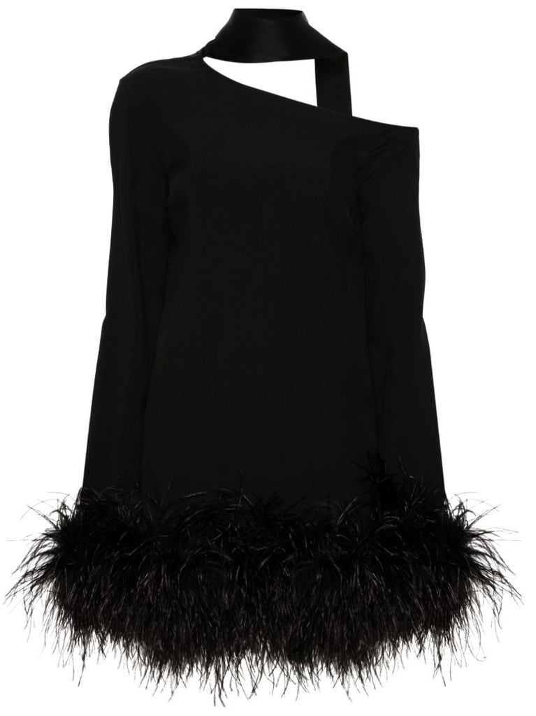 Black Feather-trimmer Mini Dress