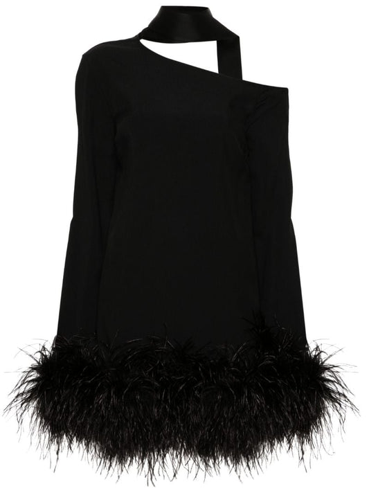 Black Feather-trimmer Mini Dress